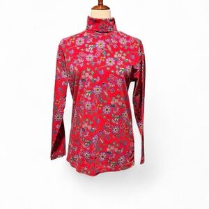Floral Red Turtleneck Women's Top